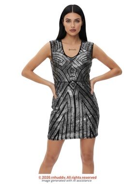 Radzoli L art deco geometric sequin mini dress